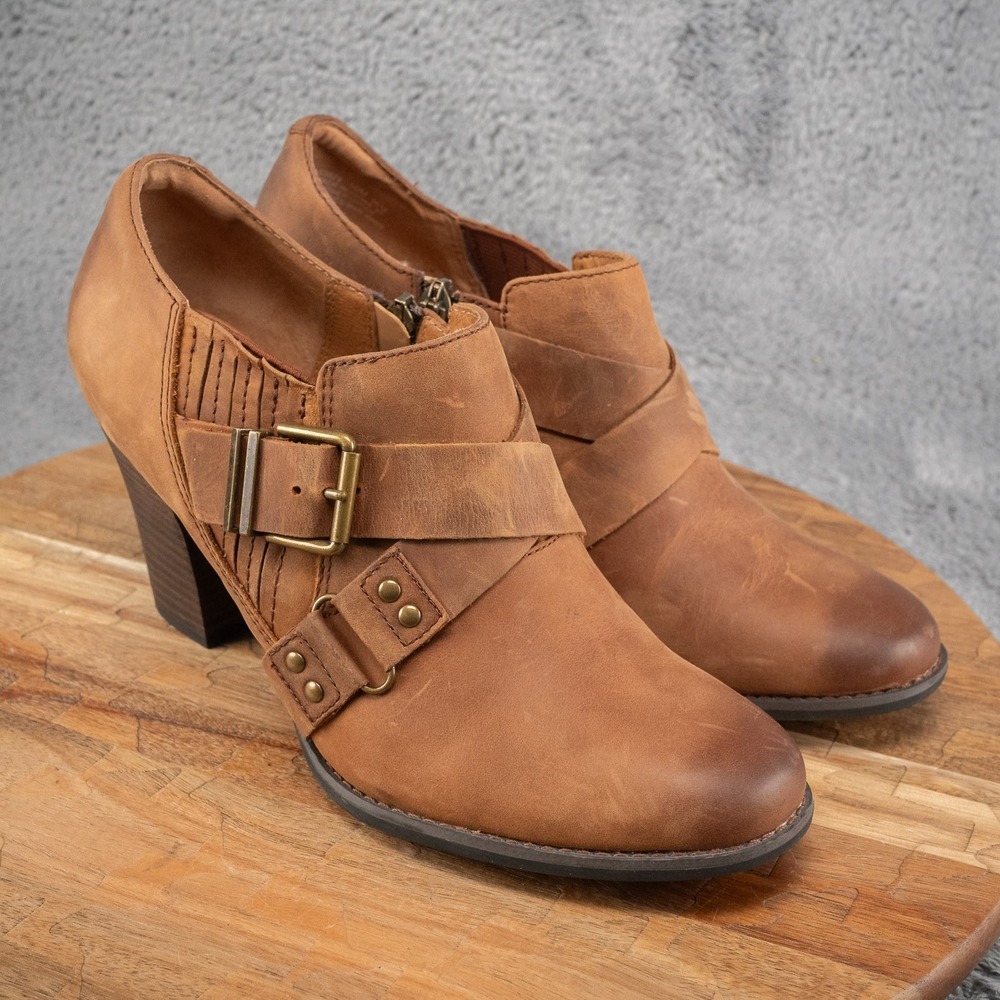 Clarks Boots Womens 10 Brown Indigo Ankle‎ Shoes Leather Side Zip Heels 63079